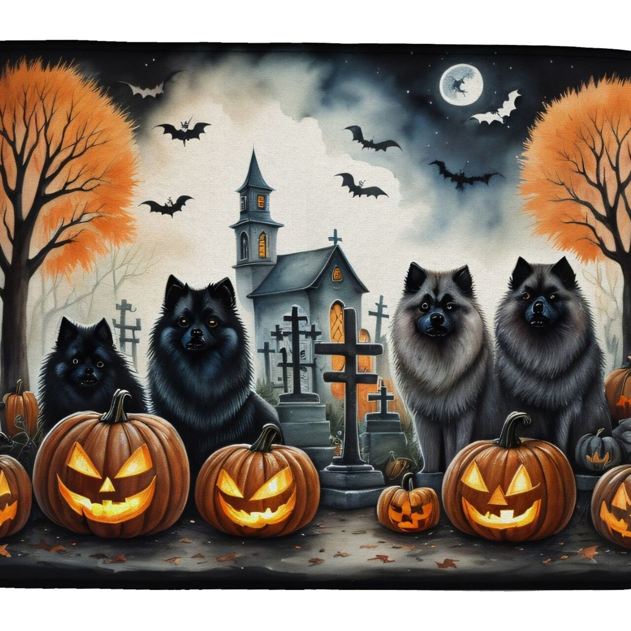 Edge Collections - 14" x 22" - Multicolor - Keeshond Spooky Halloween Dish Drying Mat Pad - 1 Piece